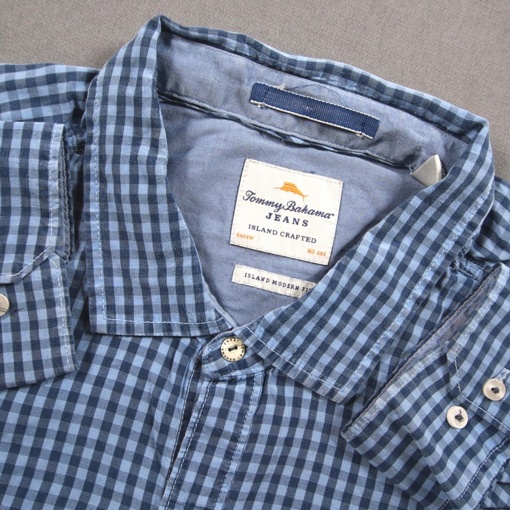 Tommy Bahama Tencel Gingham Check Island Men Long Sleeve Shirt XXL Coastal Sail